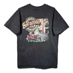 Vintage Harley Davidson Graphic T-Shirt Mens Large Savanah Georgia Black‎ USA